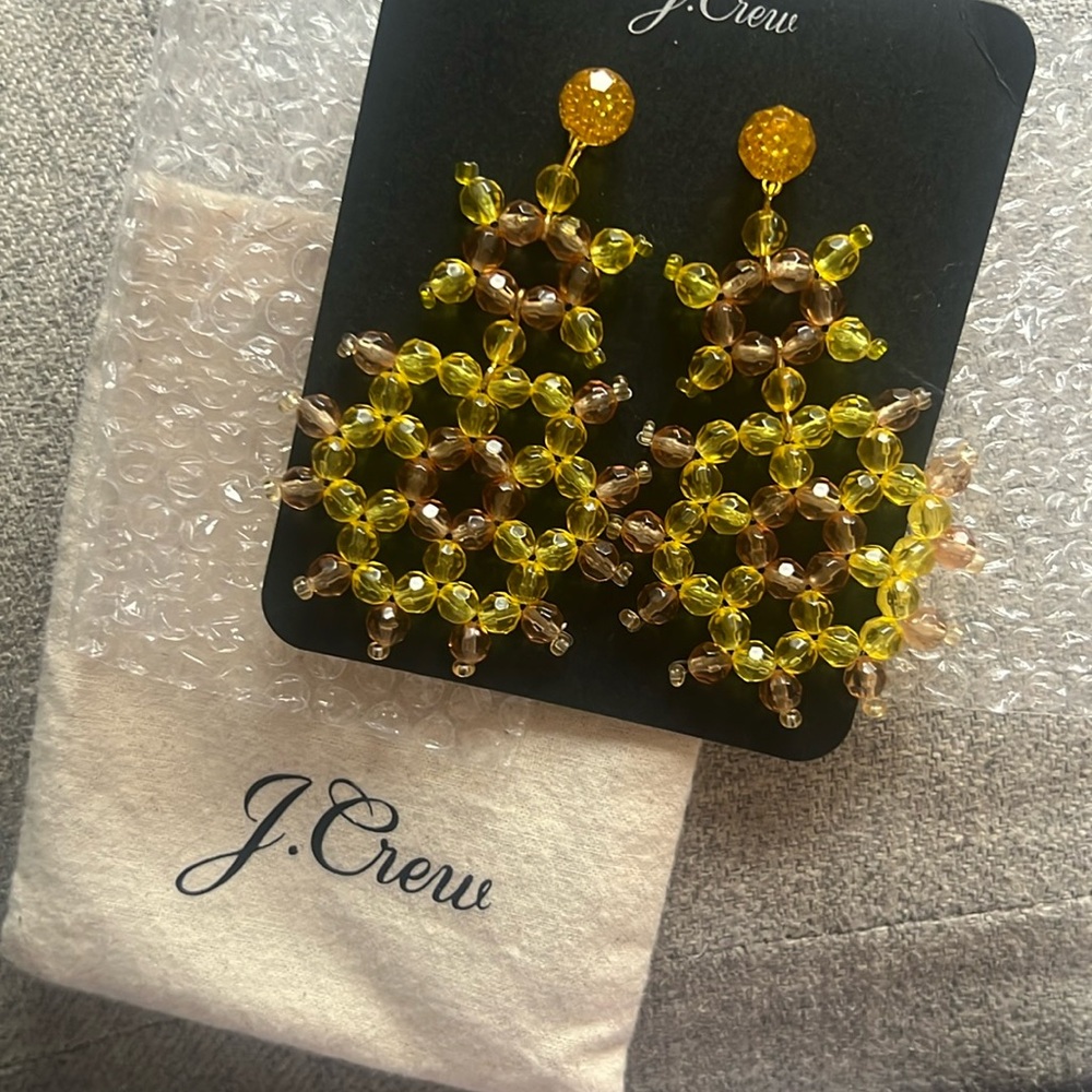 NWT J.Crew Yellow Beaded Post Statement Earrings